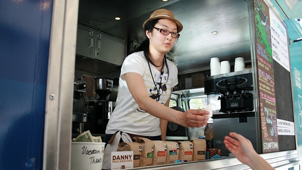 Colleen Nicosia received a taste of Joyride's buzz flavor, a frozen yogurt with a bit of caffeine for the after-lunch slump.